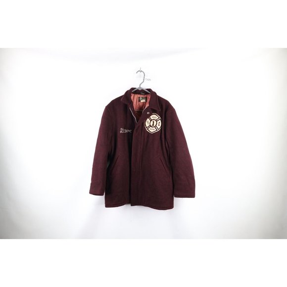 Vintage 50s Mens 42 Chain Stitched Freeport Firefighters Wool Varsity Jacket USA